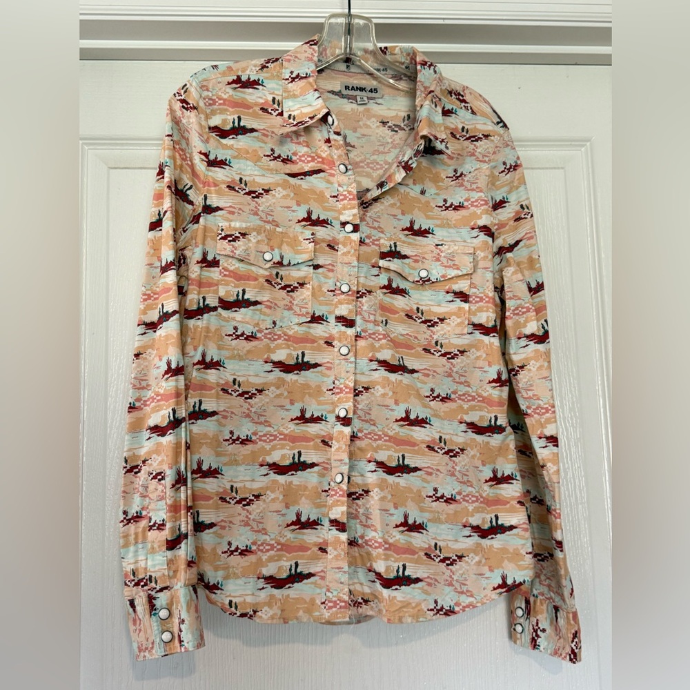 Women's Casual Button Down Shirt with Scenic Print
